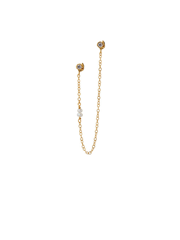 Stine A - Twin Flow Earring with Stones, Chain & Pearls