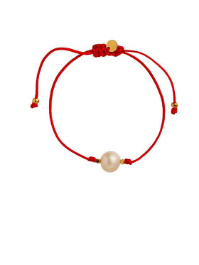Stine A - Big Pearl Berrie Bracelet Red Ribbon