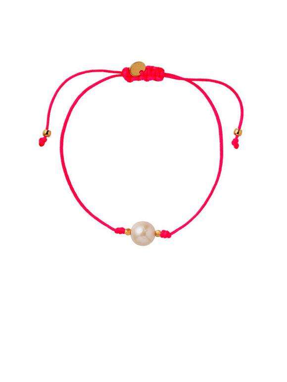 Stine A - Big Pearl Berrie Bracelet Neon Pink Ribbon