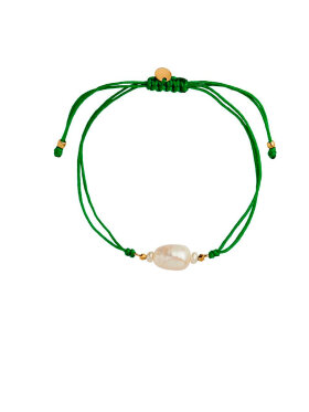 Stine A - Baroque Pearl Berrie Bracelet Grass Green Ribbon