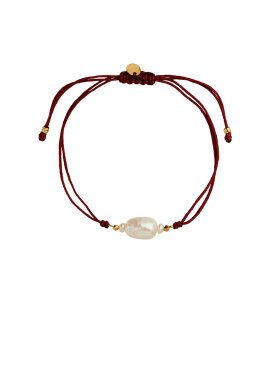 Stine A - Baroque Pearl Berrie Bracelet Bordeaux Ribbon